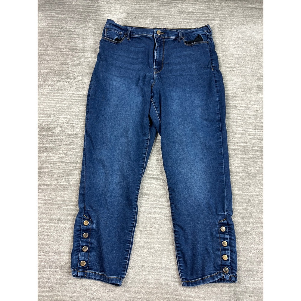 Bandolino Jeans Womens 14 Blue Thea Crop High Rise Button Hem Stretch Denim